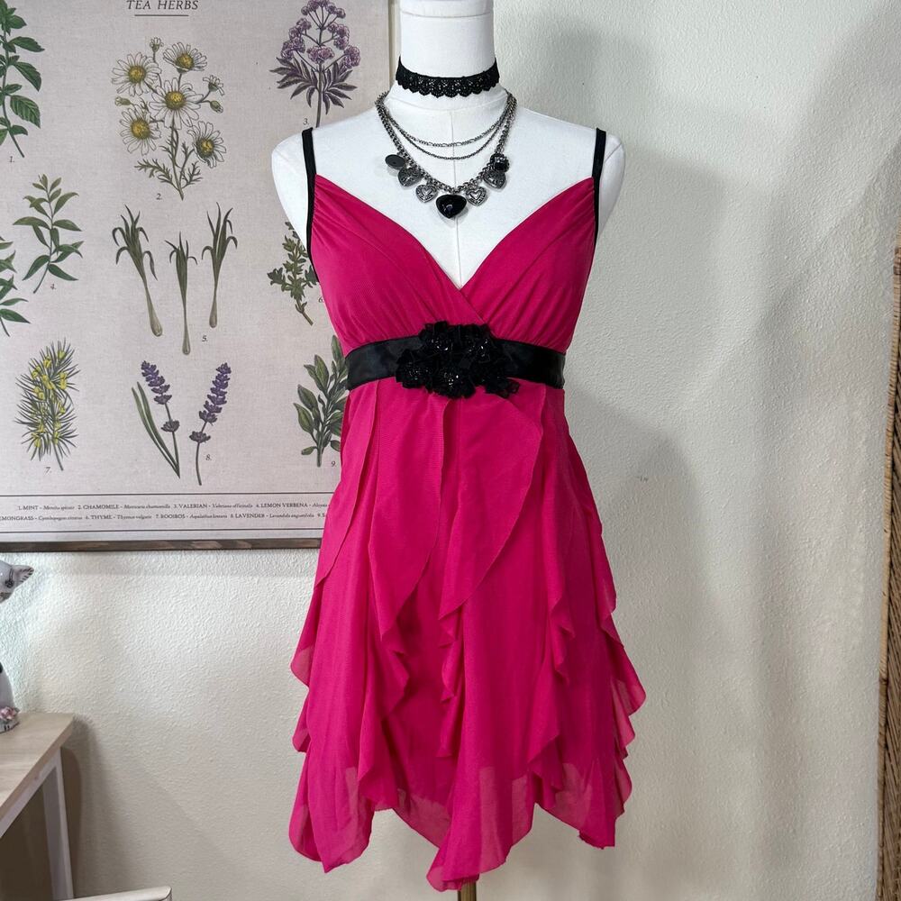 90s Y2k Asymmetric Ruffle Tie Back Babydoll Dress Sexy Trashy McBling Bimbo S